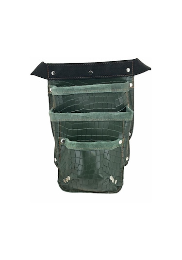 Hakiki Deri Kroko Cepli Tekniker Çivi Önlüğü Bel Çantası Yeşil