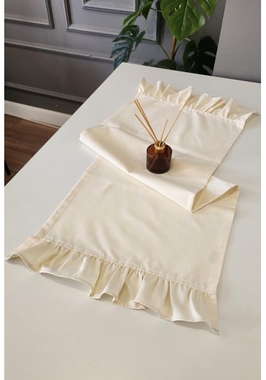Venüs Keten 2-kenar Fırfırlı Vintage Runner Örtü Krem 40x110