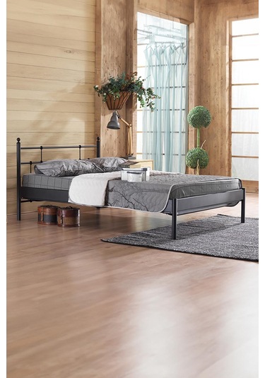 Lalas-s Çift Kişilik Ferforje Metal Karyola-siyah Ahşap Latalı