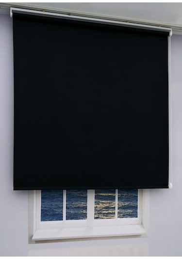 Düz Stor Perde - Kalın Mat Stor Güneşlik Kumaş Keten - Alüminyum Kasa Ve Boru - Eteği Dilimsiz/düz Siyah