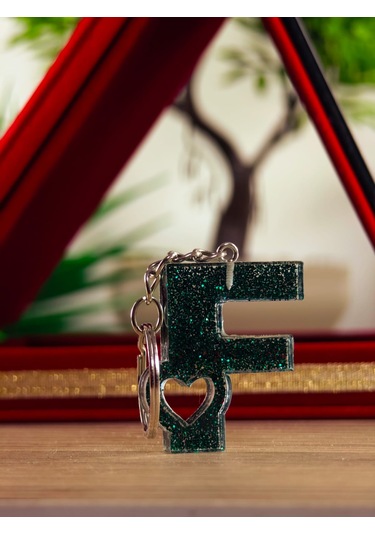 Harfli Anahtarlık Epoksi Kişiye Özel Yapım El Yapımı Harf Anahtarlık Kalp Model Özel Tasarım Hediyelik Ürün Kalp Desenli Simli Anahtarlık Altın - Kahverengi