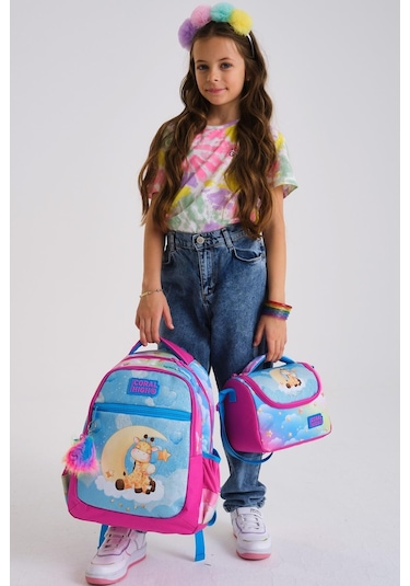 Coral High Kids Mavi Pembe Zürafa Desenli Okul Çanta Seti Set0123479