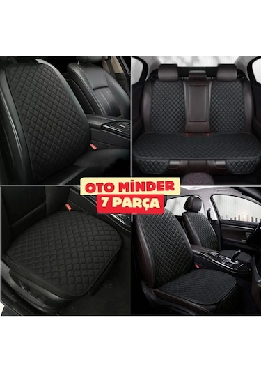 Araba Koltuk Deri Minderi 7 Parça Ön Ve Arka Oturak Sırt Dayama Minder Siyah Siyah