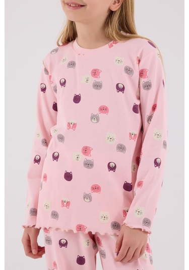 Rolypoly Kız Çocuk Uzun Kol Pijama Takım Açık Pembe-1757 Pembe
