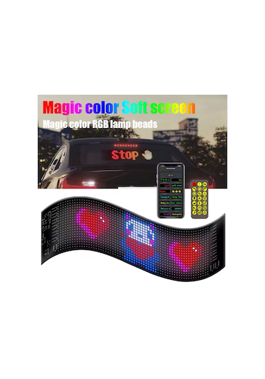 Araç Led Kayan Yazı Emoji Matrix Panel Kişiselleştirilebilir Telefon App Kontrollü Uzaktan Kumandalı