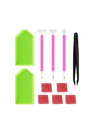 Qingmipy 11 Parçalık Elmas Boyama Seti: 3 Uçlu Kalem, 5 Yapıştırıcı, 2 Tepsi Ve Maşa İle Sanatınızı Renklendirin Diğer