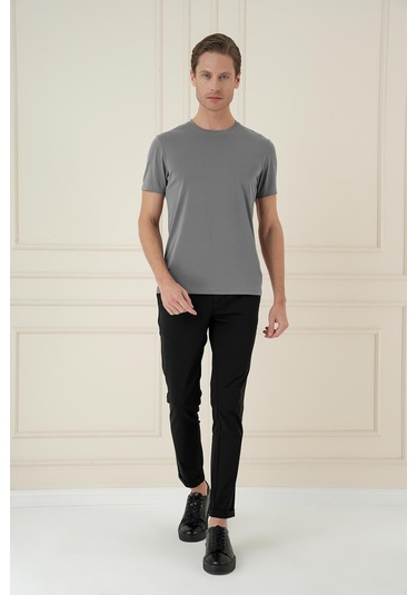 Comfort Fit Bisiklet Yaka Modal Kısa Kol Casual Vizon Tişört Ts 895 Vizon