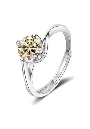 Açık Sarı Bague Ringen 1ct Vvs Mozanit Takı Alyans 925 Ayar Gümüş Kaplama Beyaz Altın Dört Pençe Büküm Tasarım Açık Yüzükler