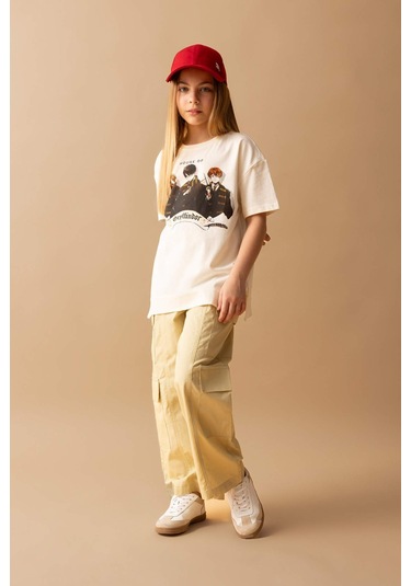 Defacto Kız Çocuk Wide Leg Kargo Geniş Paça Pamuklu Pantolon C1644A824SPBG433 Bej