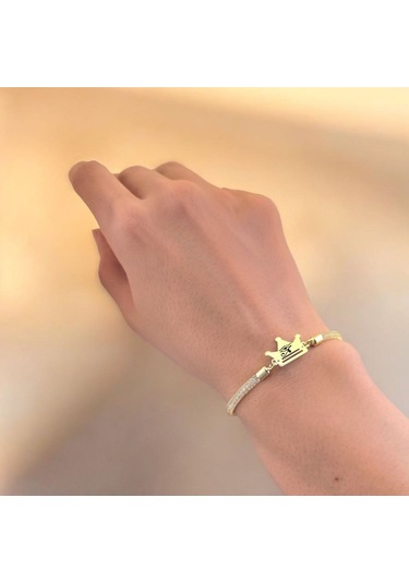 Archin Şans Temalı Hasır Kordonlu Taç Figürlü 14 Ayar Altın Plakalı Hediye Bileklik-464sembol Horus Gözü