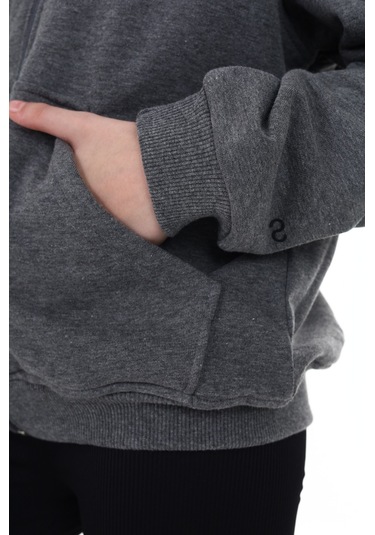 Toontoy Kız Çocuk Baskılı Hırka Antrasit Melanj