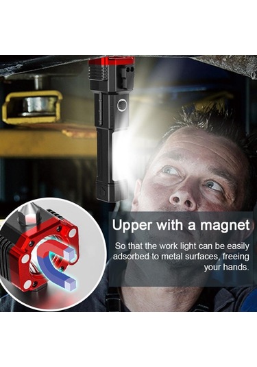 Taşınabilir Led Çok Fonksiyonlu Çalışma Işığı Güç Bankası Acil Durumlar Güvenlik Çekiç Su Geçirmez El Feneri - Kırmızı