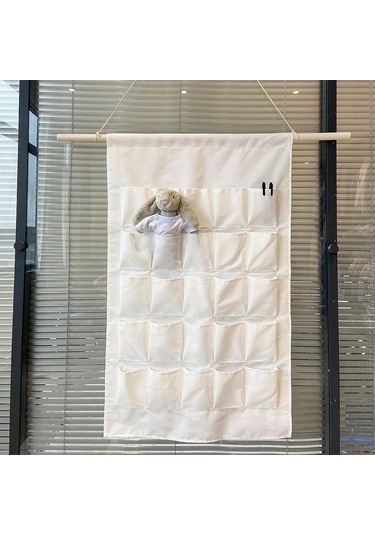 Homyl Ofis Banyo Ev Dekorasyonu Için Cepli Beyaz Kanvas Askılı Beyaz Diğer