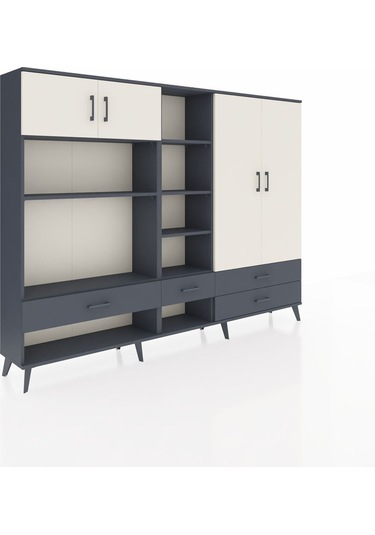 Arges Dolap 12 Raflı 4 Çekmeceli 4 Kapaklı 220x30x163 Antrasit-ay Antrasit-aytaşı/antrasit