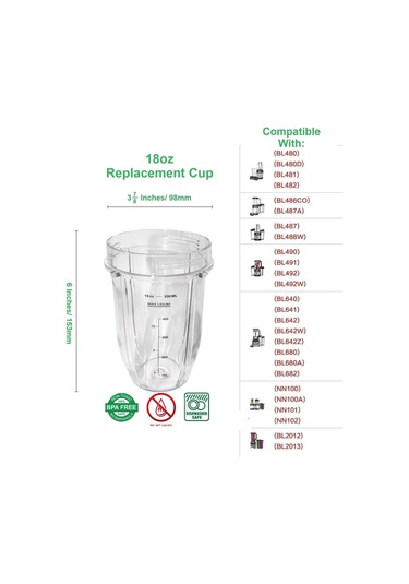 18 Ons Sıp N Seal Kapakları İle Kapsamlı Kapvani - Nutri Ninja Auto -ıq 1000w Serisi Ve Duo Karıştırıcıları İle Uyumlu Yedek Fincan 110ml