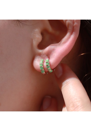 Yeşil Mine Işli Rose Gold Kaplama Gümüş Küpe