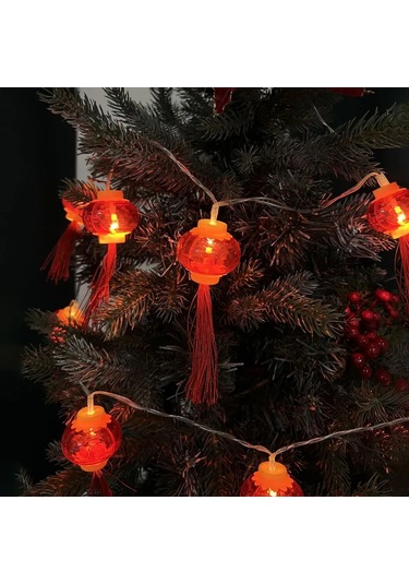 Suofeng Led Fener Şekilli Bayram Dekorasyon Işık Zinciri, 1.5m 10 Işık, Pilli, İç/dis, Enerji Verimli, Esnek Montaj Kırmızı