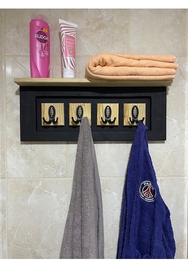 Dekoratif Ahşap Banyo Askısı Siyah