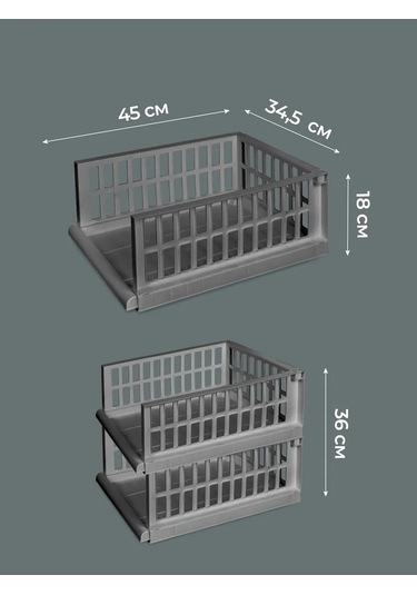 Econova Depolama Düzenleyici 2 Adet, 45x34,5x18 Cm 365868545 Gri
