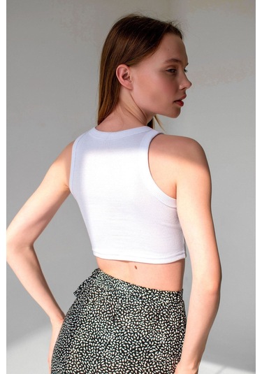 2'li Paket Siyah Beyaz Fitilli Örme Süper Crop Bluz Siyah - Beyaz