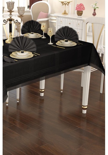 Asu 26 Parça Masa Örtüsü Takımı 160x220 Cm Siyah Siyah