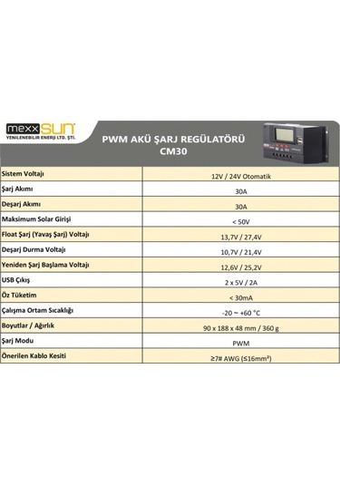 30a Pwm Şarj Kontrol Cihazı Mexxsun 30 Amper Pwm Regülatör