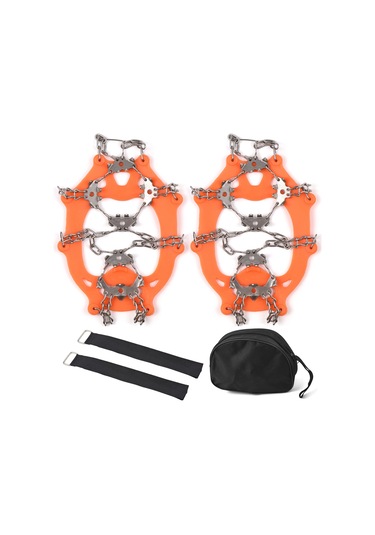 Wezone Paslanmaz Çelik 24 Dişli Buz Tırnağı - Kar Buz Kaydırmaz Ayakkabı Aksesuarı Portakal