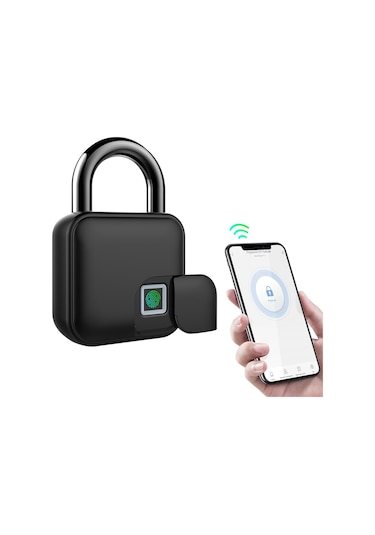 Hallow Akıllı Asma Kilit Parmak İzi Ve App Kilit Açma 300 Mah Siyah