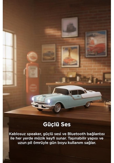 Torima D87 Bluetooth Hoparlör Retro Klasik Araba Tasarımlı 10w Fm Usb Selfie Speaker Mavi