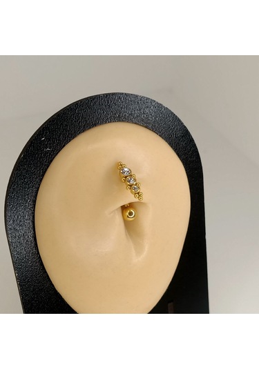 Aya Tasarım Gold Renk Ters Taşlı Model Göbek Piercing Altın