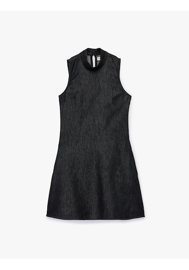 Koton Dik Yaka Kolsuz Mini Denim Elbise Siyah 6sal80024md