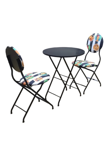 Katlanabilir Frida Desenli Metal Masa Ve Sandalye Takımı - 2 Sand