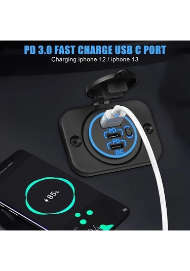 Trendooze Gaojunshop01 Yeşil 3 Portlu Hızlı Araç Şarj Cih. 30w Pd3.0 Qc3.0 Düğmeli Anahtar