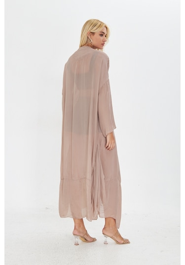 Kutaf Vizon Uzun Soft Yumuşak Kimono Bej - Taba
