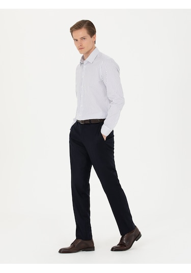 Cacharel Koyu Lacivert Slim Fit Yün Karışımlı Kumaş Pantolon