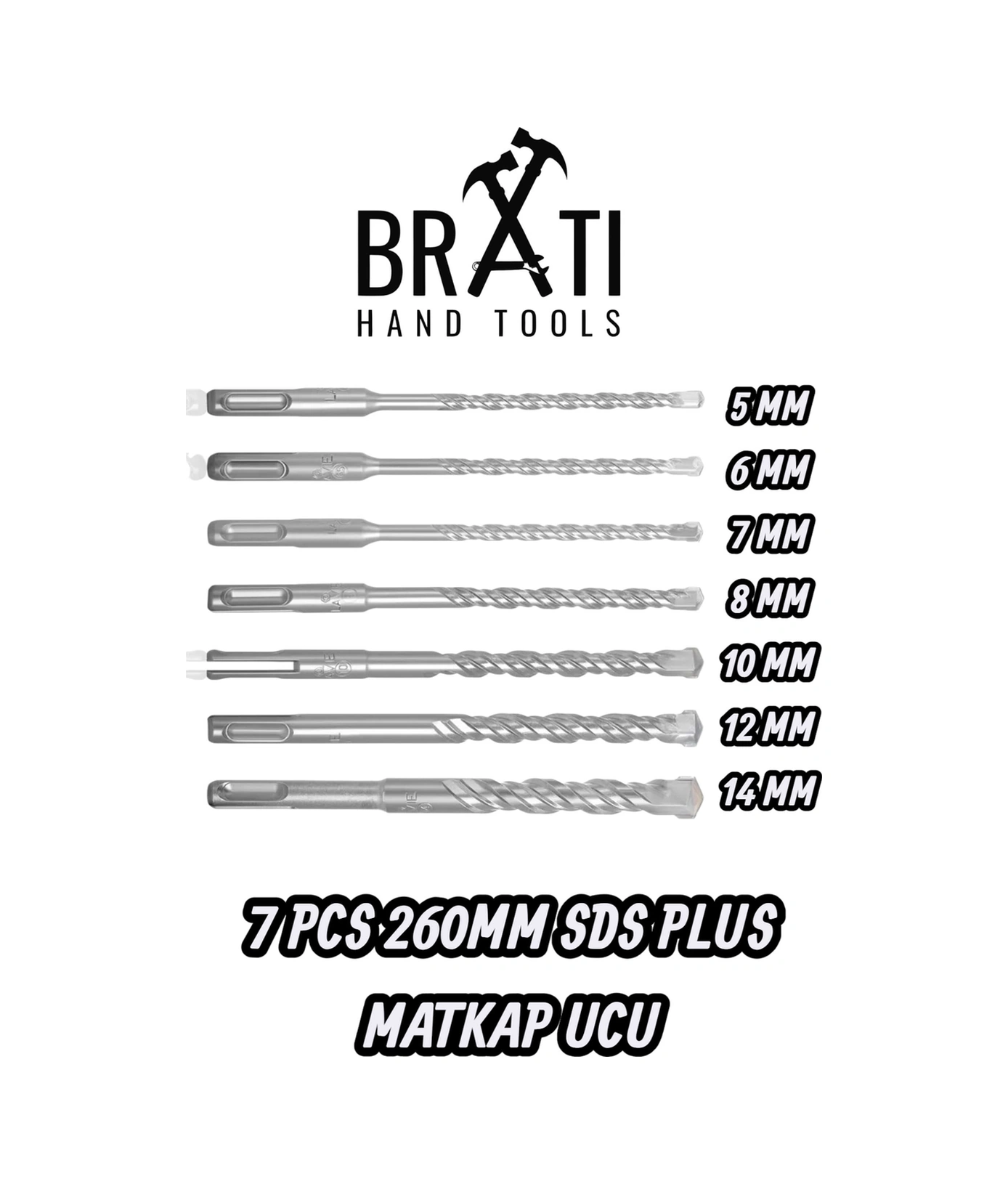 Sds Plus Kırıcı Delici Hilti Duvar Ve Beton Delme Matkap Ucu Seti 7 Parça 260mm Boy 5mm-14mm