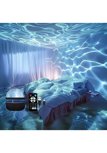 Honeybeeshop Galaxy Su Dalgası Projektörü Usb Gece Lambası Siyah 1 Bilgisayar Uzaktan Kumandalı Okyanus Dalga Etkisi Sualtı Ambiyansı Siyah