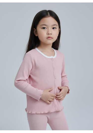 Kız Çocuk Fitilli %100 Pamuklu Düğmeli Hırka Gül Kurusu