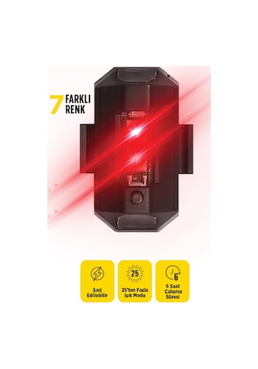 Space24 Spk01 Şarjlı 7 Renkli Led Flaşör Siyah