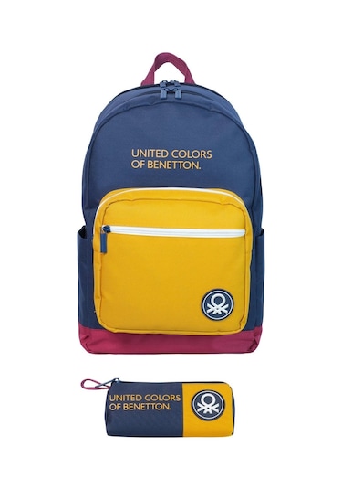 United Colors Of Benetton Tricolor Dört Bölmeli Erkek Çocuk Sırt Çantası Ve Kalemlik Seti - Lacivert-sarı Çok Renkli