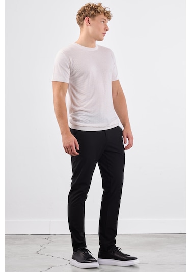 Dufy Ekru O Yaka Düz Renk Kısa Kollu Slim Fit Triko Tshirt Ekru