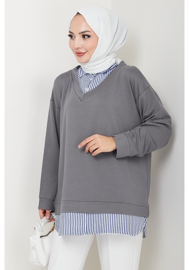 Gömlek Yaka Oysho Tunik 1612 - Antrasit Antrasit