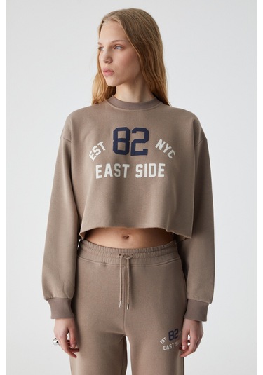 GLORYY Kadın Comfort Fit Baskı Detaylı Lastikli Paça Organik Pamuklu Açık Kahverengi Alt-Üst Takım