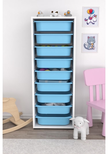 Pratico Zola 9 Sepetli Mutfak Dolabı Oyuncak Dolabı Mavi