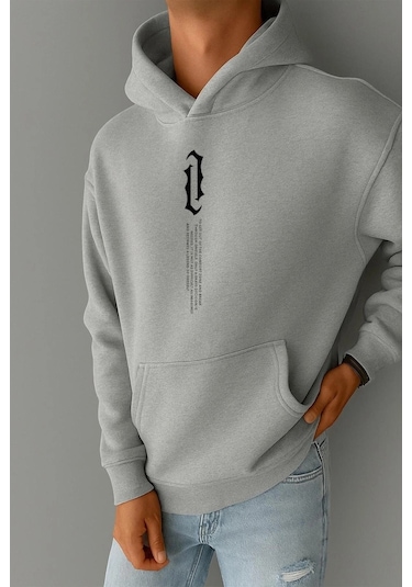 Yazı Baskılı Sweatshırt Gri