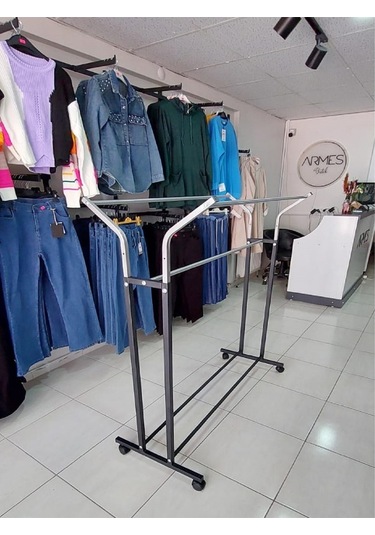 V Ayarlı 105 Cm En Çelik Konfeksiyon Elbise Askılık Tekerli Demonteportmanto Raf Home Hanger Siyah