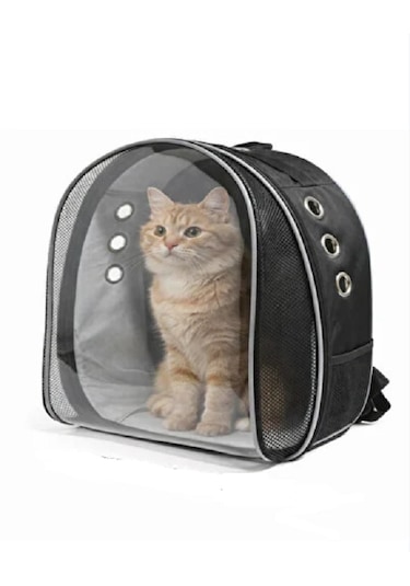 Astronot Şeffaf Pencereli Kedi Taşıma Sırt Çantası Siyah
