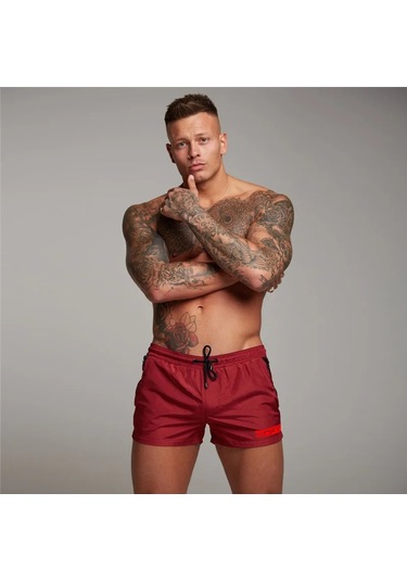Muscleguys Erkek Spor Şortu - Nefes Alan, Hızlı Kuruyan Fitness Koşu Şortu Kırmızı
