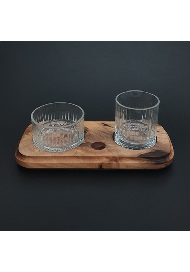 Mesa Ahşap Ceviz El İmalatı Viski Servis - Bardak - Çerezlik Seti