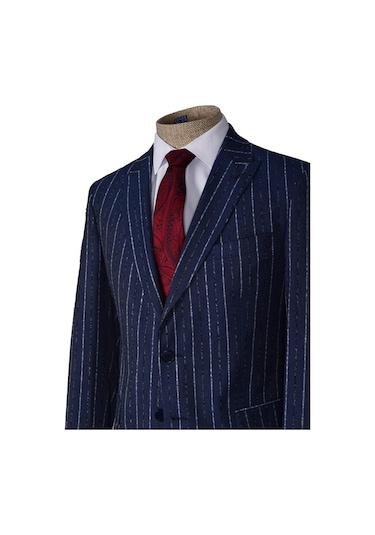 Kalın Çizgi Çift Düğme 6 Drop Slim Erkek Takım Elbise